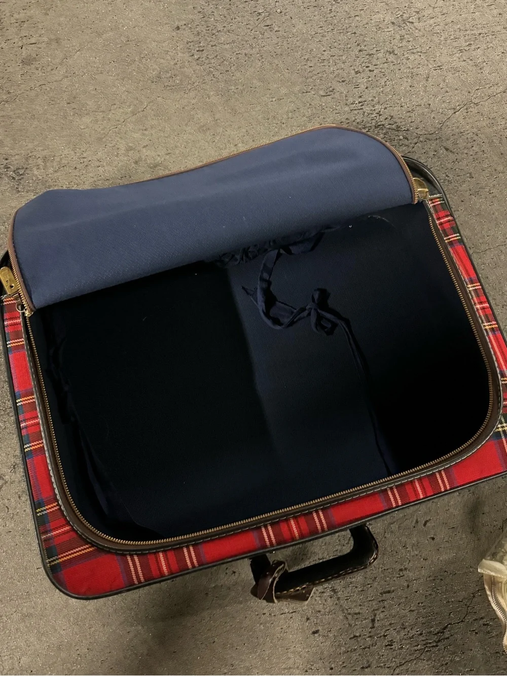 Vintage Leeds Red Tartan Carry-On Bag with Front Pocket
